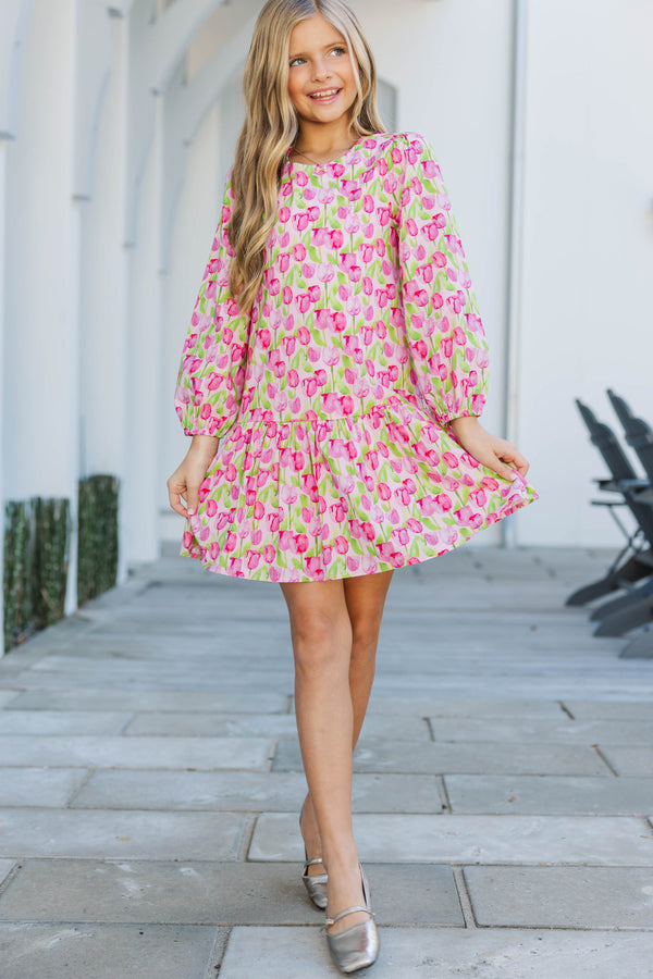 Girls: The Kristy Pink Floral Drop Waist Dress