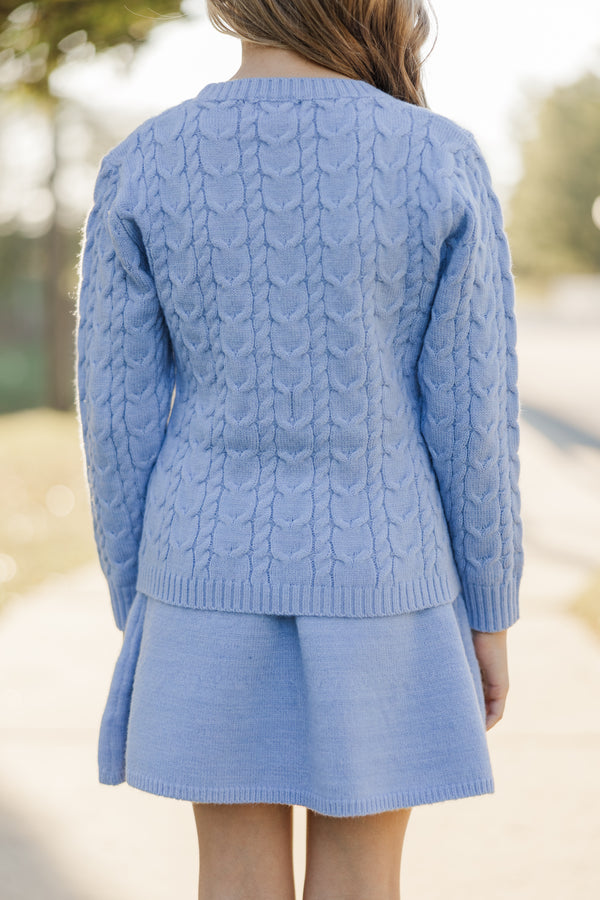 Girls: The Mallory Light Blue Teddy Bear Cable Knit Sweater