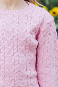 Girls: The Mallory Pink Bow Cable Knit Sweater