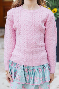 Girls: The Mallory Pink Bow Cable Knit Sweater