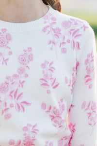 Girls: The Quinn Pink Toile Sweater