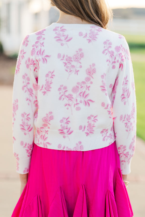 Girls: The Quinn Pink Toile Sweater