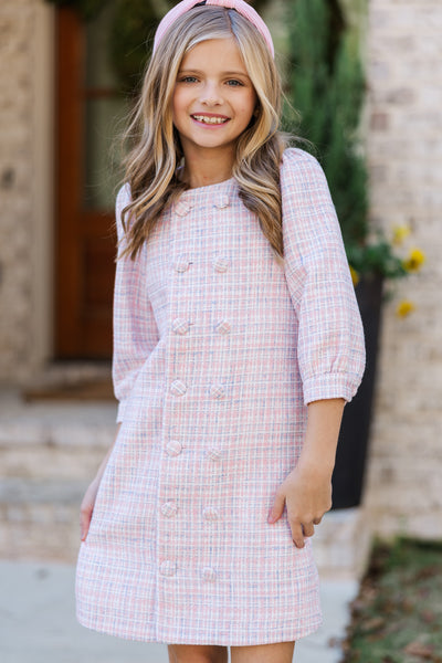 Girls: The Vivian Pink Tweed Shift Dress – Shop the Mint