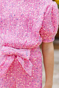 Girls: The Hailey Pink Sequin Jumpsuit