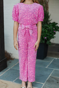 Girls: The Hailey Pink Sequin Jumpsuit