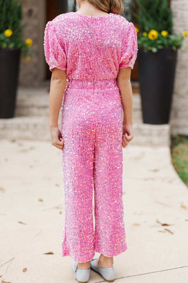 Girls: The Hailey Pink Sequin Jumpsuit