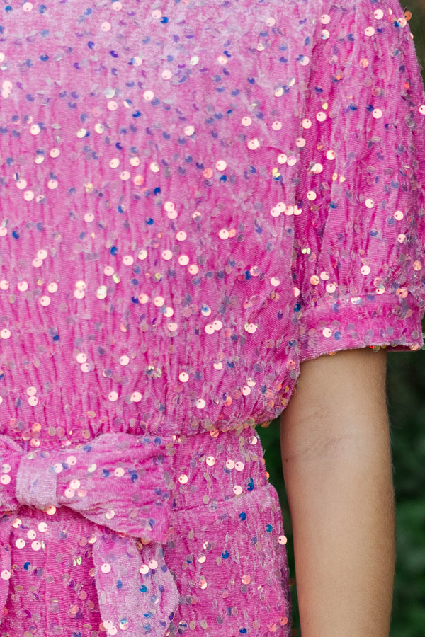 Girls: The Hailey Pink Sequin Jumpsuit