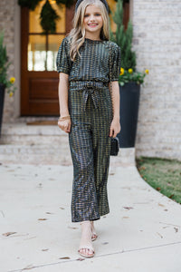 Girls: The Hailey Black Sequin Jumpsuit