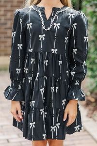 Girls: In Your Happy Place Black Bow Print Dress