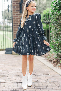 Girls: In Your Happy Place Black Bow Print Dress