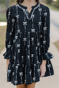 Girls: In Your Happy Place Black Bow Print Dress