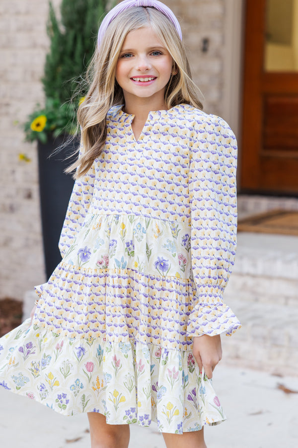 Girls: In Your Happy Place Yellow Mixed Print Dress