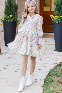 Girls: In Your Happy Place Yellow Mixed Print Dress