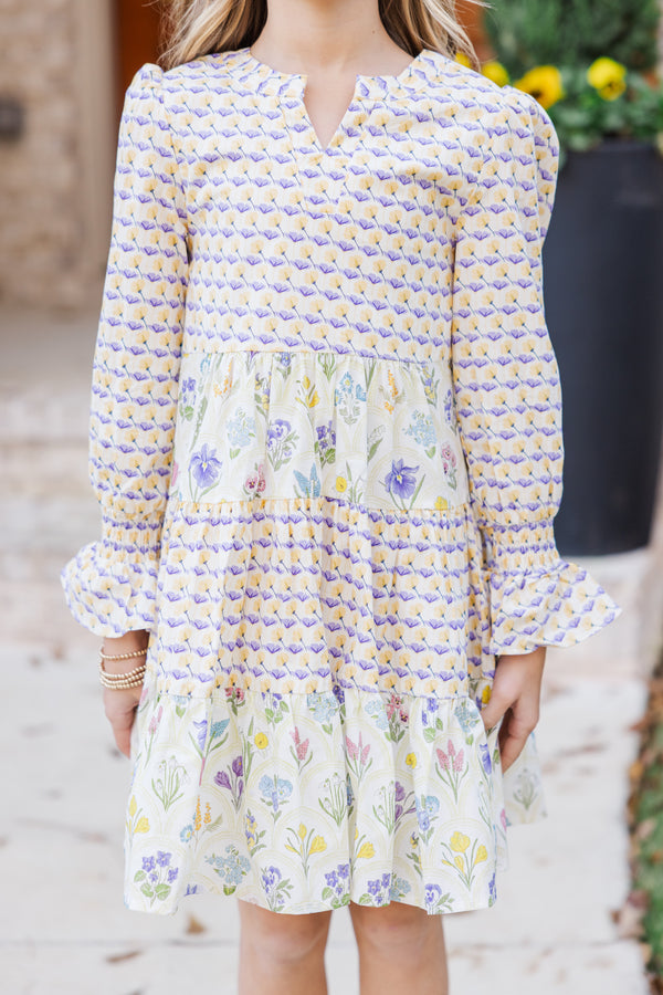 Girls: In Your Happy Place Yellow Mixed Print Dress