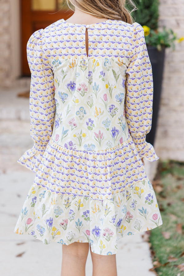 Girls: In Your Happy Place Yellow Mixed Print Dress