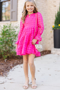 Girls: In Your Happy Place Fuchsia Pink Textured Dress