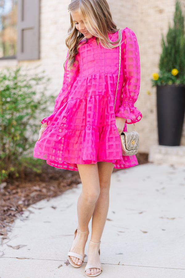 Girls: In Your Happy Place Fuchsia Pink Textured Dress