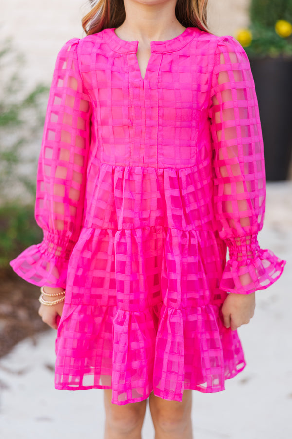 Girls: In Your Happy Place Fuchsia Pink Textured Dress