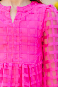 Girls: In Your Happy Place Fuchsia Pink Textured Dress