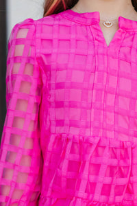 Girls: In Your Happy Place Fuchsia Pink Textured Dress