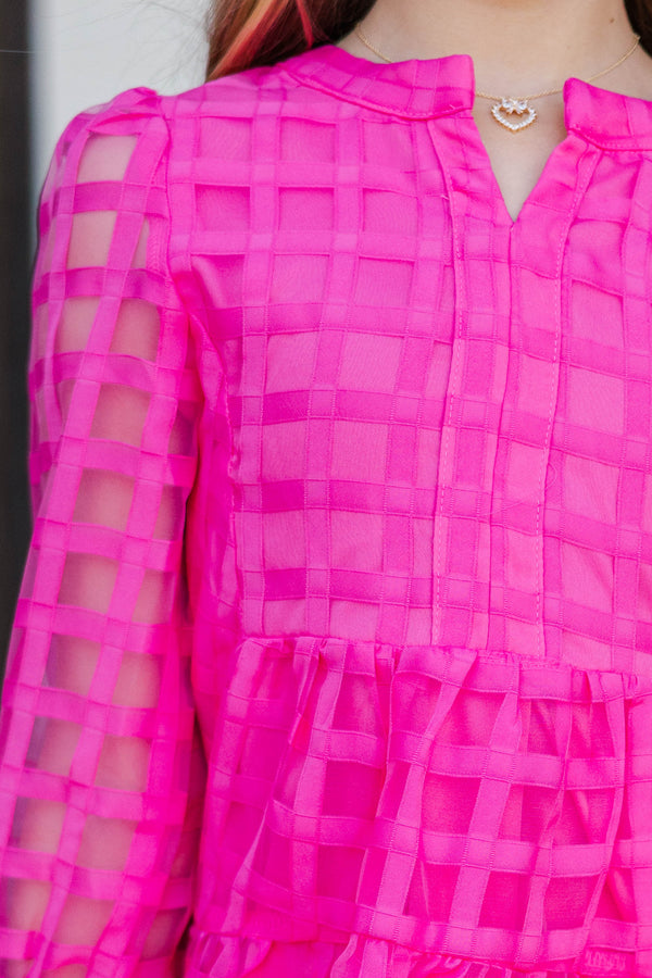 Girls: In Your Happy Place Fuchsia Pink Textured Dress