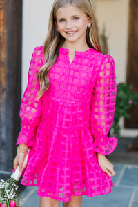 Girls: In Your Happy Place Fuchsia Pink Textured Dress