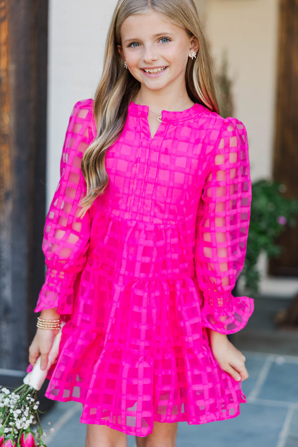 Girls: In Your Happy Place Fuchsia Pink Textured Dress