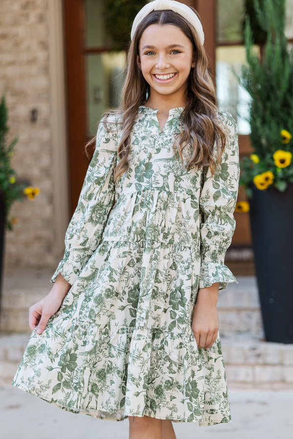 Girls: What A Surprise Olive Green Toile Midi Dress, (5/6) - The Mint Julep Boutique | Women's Boutique Clothing Girls: What A Surprise Olive Green Toile Midi Dress, (5/6) - The Mint Julep Boutique | Women's Boutique Clothing