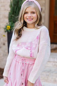 Girls: The Hailey Cream Dog Sweater