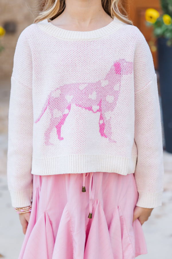 Girls: The Hailey Cream Dog Sweater
