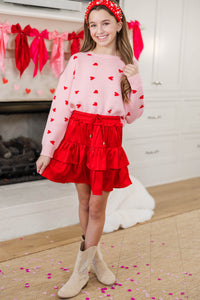 Girls: The Gabby Pink Heart Stitched Sweater