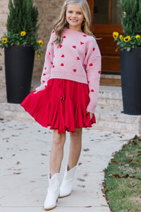 Girls: The Gabby Pink Heart Stitched Sweater