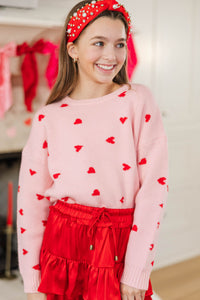 Girls: The Gabby Pink Heart Stitched Sweater