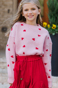 Girls: The Gabby Pink Heart Stitched Sweater