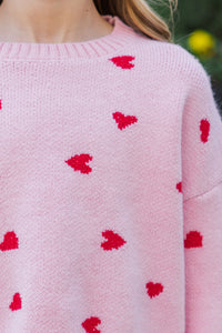 Girls: The Gabby Pink Heart Stitched Sweater