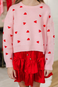 Girls: The Gabby Pink Heart Stitched Sweater