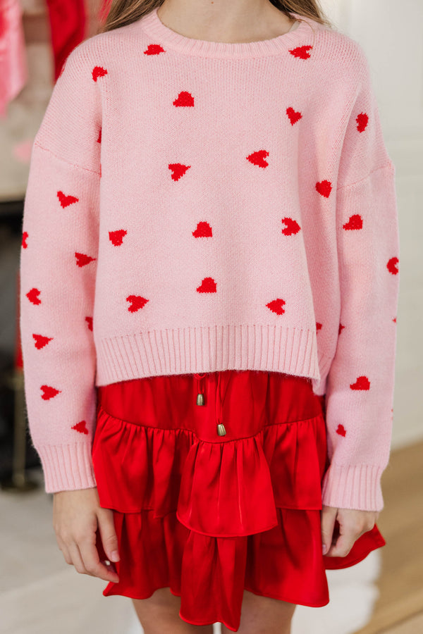 Girls: The Gabby Pink Heart Stitched Sweater