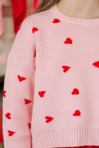 Girls: The Gabby Pink Heart Stitched Sweater