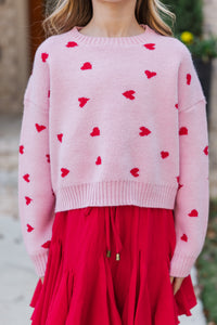 Girls: The Gabby Pink Heart Stitched Sweater