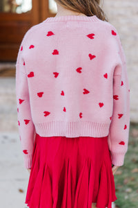 Girls: The Gabby Pink Heart Stitched Sweater