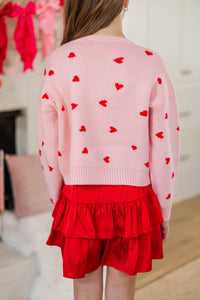 Girls: The Gabby Pink Heart Stitched Sweater
