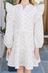 Girls: At This Time Cream Medallion Cotton L/S Babydoll Dress