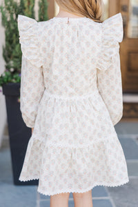 Girls: At This Time Cream Medallion Cotton L/S Babydoll Dress