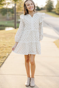 Girls: At This Time Cream Medallion Cotton L/S Babydoll Dress