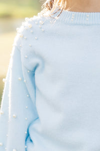 Girls: Can't Help But Love Sky Blue Pearl Studded Sweater