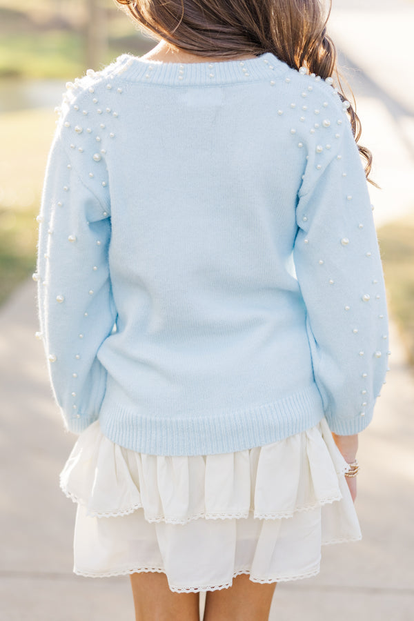 Girls: Can't Help But Love Sky Blue Pearl Studded Sweater