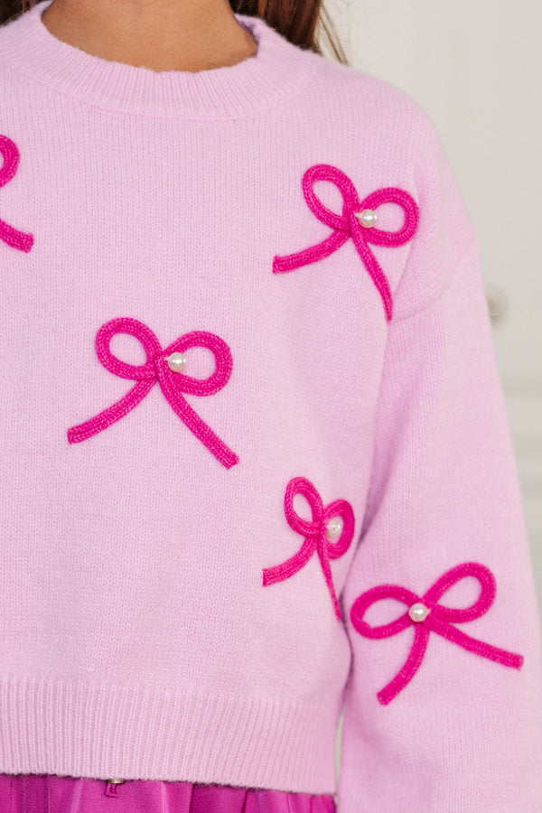 Girls: Feeling Just Fine Magenta Bow Sweater