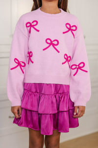 Girls: Feeling Just Fine Magenta Bow Sweater