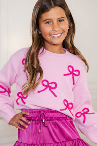 Girls: Feeling Just Fine Magenta Bow Sweater