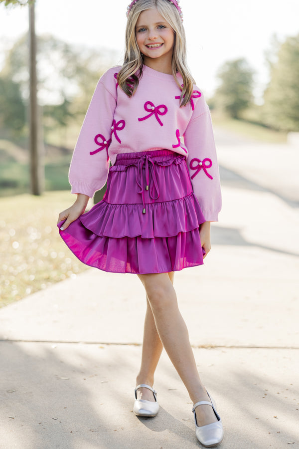 Girls: Feeling Just Fine Magenta Bow Sweater